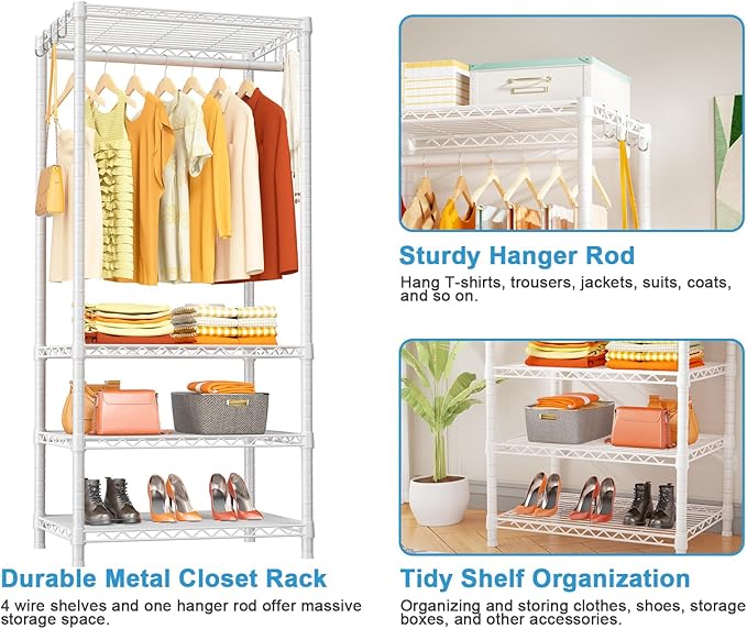 Ulif H4 Mini Portable Closet, 4 Tiers Freestanding Clothing Garment Rack