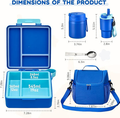 Lunch Box Set with Bento Box Container, 17OZ Stainless Steel Food Soup Thermo, Kids Water Bottle & Portable Insulated Lunch Bag – Leakproof, Hot/Cold Retention for School, Travel(Blue)