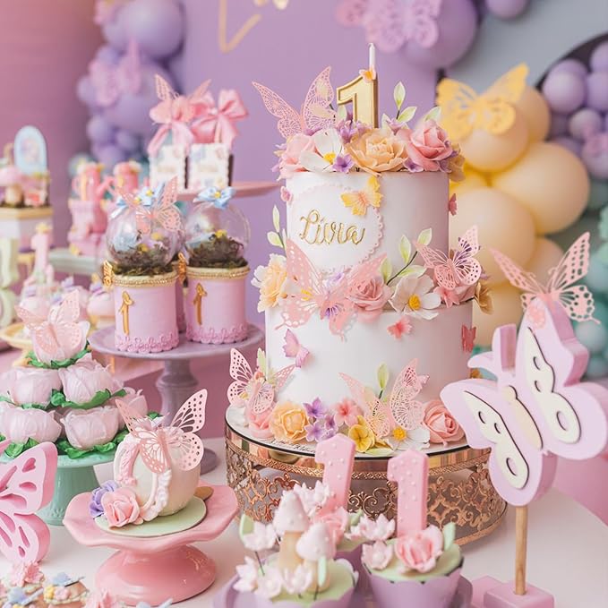 SAOROPEB 3D Butterfly Wall Decor - 48 Pcs, 4 Styles, 3 Sizes - Removable Wall Stickers for Pink Room Decor, Birthday Parties, Cake Decorations