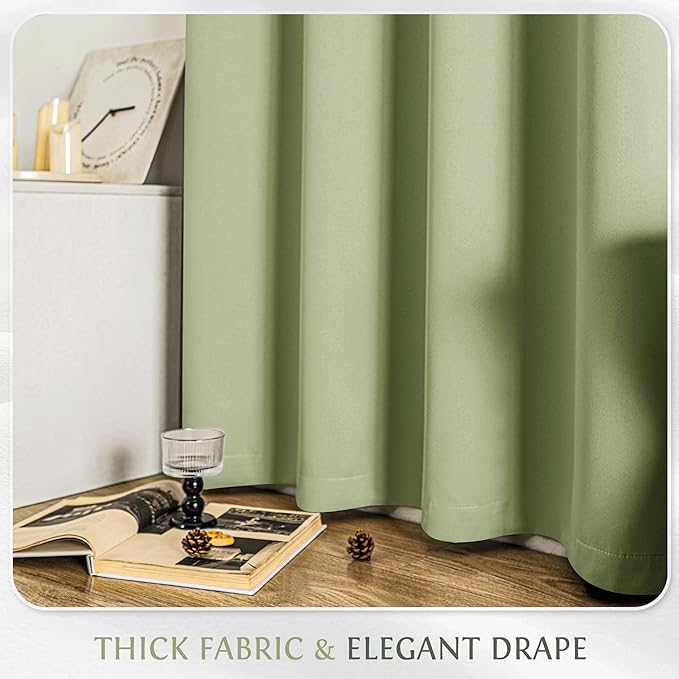 Beauoop Sage Green 100% Blackout Curtains 84 Inch Long 2 Panels