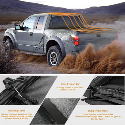 Vinyl Top Soft Tri-Fold Truck Bed Tonneau Cover Compatible with 2019-2024 Ford Ranger, fits 5ft Fleetside Bed Models
