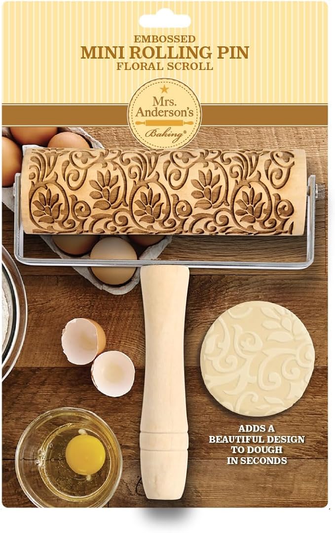 Mrs. Anderson’s Baking Mini Embossing Rolling Pin, Floral Scroll Design