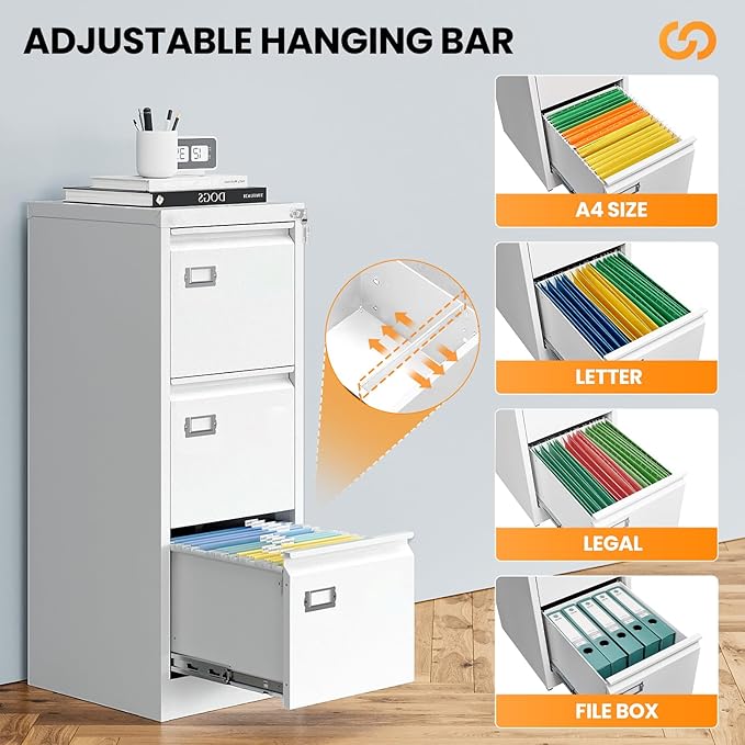 3 Drawer File Cabinet with Lock, Metal Filing Cabinets