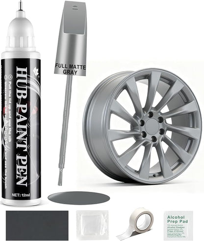 Amiss Full Matte Gray Rim Repair Kit, Wheel Paint and Rim Paint Touch Up Pen for Curb Rash, Universal Alloy Wheel Scratch Repair for Scratches and Scuffs, Car Accessories (Full Matte Gray)