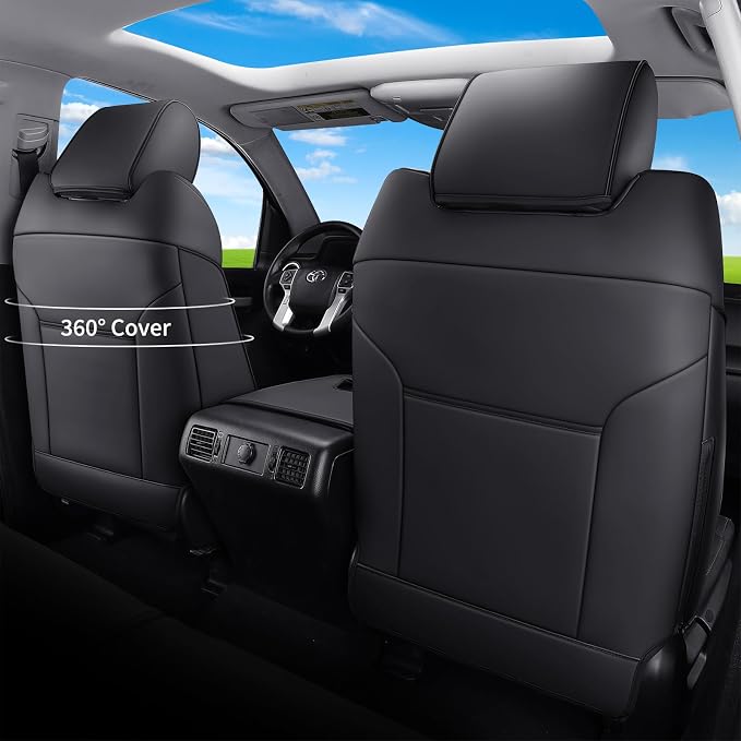 Huidasource Tacoma Front Seat Covers Fit for Toyota Tacoma 2024-2026 All Cab SR, SR5, Limited, TRD Sport/Off-Road,Trailhunter Front Row, 360° Full-wrap Leather Car Seat Cover (Front Pair/Black)