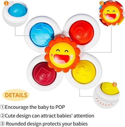 ALASOU 3PCS Pop Suction Cup Spinner Toys for 1 Year Old Boy Girl|Novelty Spinning Tops Toddler Toys Age 1-2|Sensory Baby Bath Toy for Toddlers 1-3|12 18 Months Boy Birthday Gift for Infant
