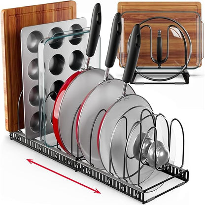 Better Things Home 7.5” Wide 12-Slot Adjustable Large Pan and Pot Lid Organizer