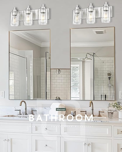 METWET 3-Light Bathroom Light Fixtures, Brushed Nickel Vanity Light