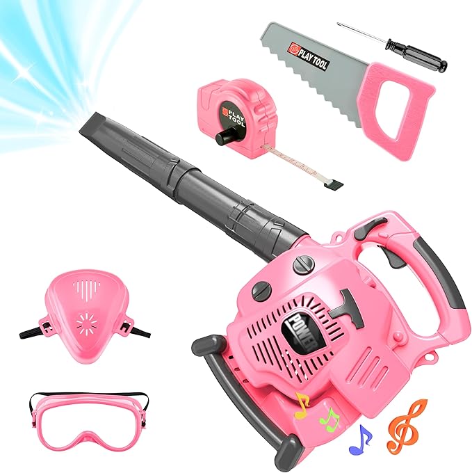 Toy Choi's Leaf Blower Toy Tool Pretend Play Series,Pink Outside Construction Toddler Toys with Saw,Outdoor Preschool Gardening Kids Tool Set Gift for 2 3 4 5 6 Boys and Girls
