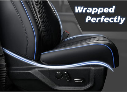 Coverado Full Set Leather Car Seat Covers for F150,Waterproof Automotive Seat Covers for Cars,SUVs,Pickup Trucks,Compatible with 2015-2026 F150 SuperCrew,2017-2026 F250 F350 F450 Crew Cab, Blue Line