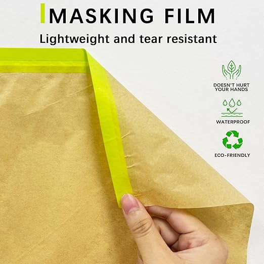 Tape and Drape, 18” x 100 feet Masking Paper for Painting, Pre-Taped Masking Paper with Adhesive, Paint Tape, Car Protection Covering Paper for Car and Furniture, Floor (2 Pack)