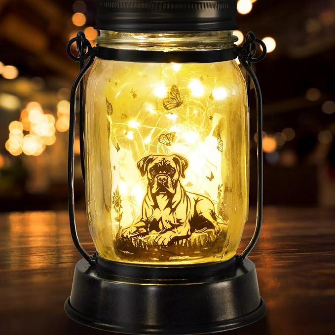 kyoryuger Boxer Dog Gifts for Women/Men Boxer Dog Lovers Solar Lantern Mom Birthday, Mothers Day, Solar Garden Decoration Outside for Yard, Patio,Backyard,Porch, Torches