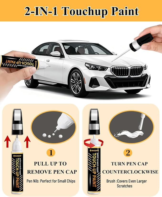 Summit White/Interstellar White GAZ/WA8624 Touch up Paint for GMC OEM Color Match Car Scratch Repair Kit for Nicks & Chips Scratches Quick & Easy Paint Fix 2-In-1 Car Scratch Remover Pen