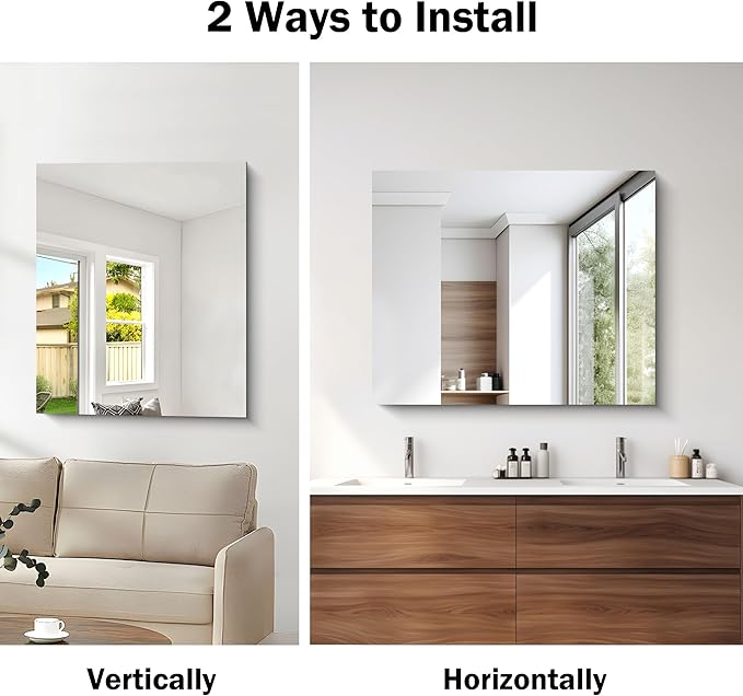 CILIBER Frameless Mirror, 30x36 inch Rectangle Bathroom Mirror