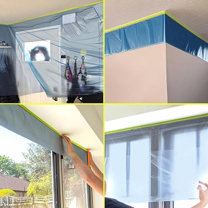 Tangibay Pre-Taped Masking Film for Painting - 70" x 66' Painters Plastic Sheeting for House & Automotive Paint, Tape and Drape for Covering Cars, Walls, Windows and Furniture Protection (4 Rolls)
