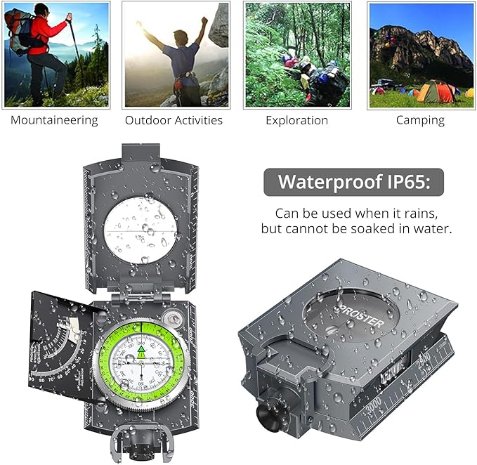 Proster IP65 Compass Hiking Survival - Lensatic Sighting Compass for Camping Navigation, Compass with Clinometer & Carry Bag for Camping Hunting Hiking Geology Activities
