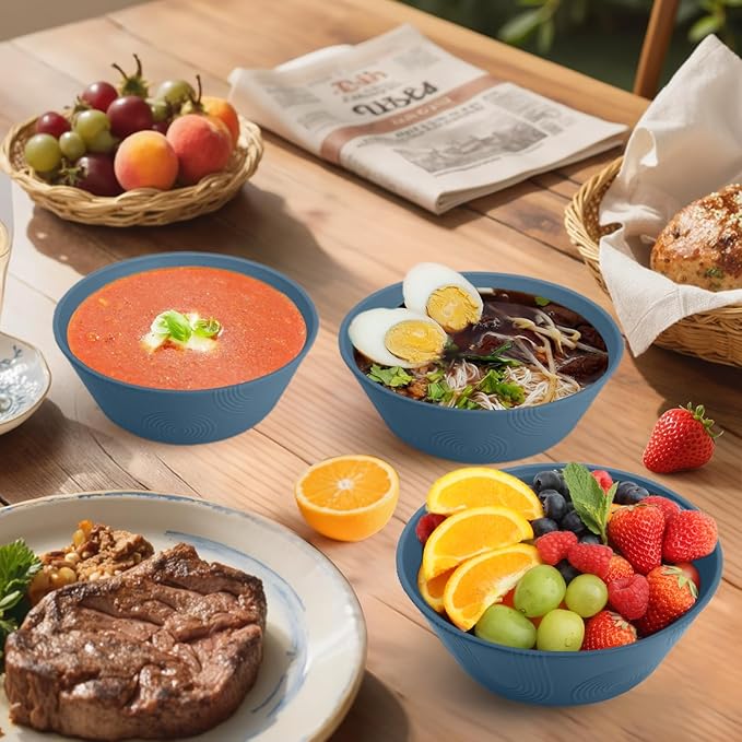 Homienly Wheat Straw Bowls - 36 Oz Soup Bowl Set 6 Unbreakable Dinnerware, Microwave and Dishwasher Safe Bowls, Alternative to Plastic Bowl Reusable, Bowls for Kitchen, Soup, Dinner, Pho(Navy Blue)