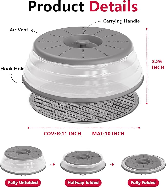 WVM Microwave Splatter Cover & Mat, Vented Collapsible Splatter Guard dish
