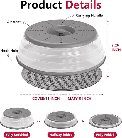 WVM Microwave Splatter Cover & Mat, Vented Collapsible Splatter Guard dish