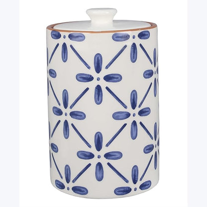 Young's Inc. 4 Pcs Set Cylindrical Ceramic Canisters- Storage Container for Kitchen and Bathroom - Beautiful Home Decor Accent to Store Food, Coffee, Tea, and More - White, Blue