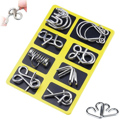 Reverse Thinking Puzzles, Metal Puzzle Ring, Educational Intellectual Toys IQ Toys, Metal Brain Teaser Puzzles, 2025 New IQ Test Brain Teaser Disentanglement Set (Yellow)