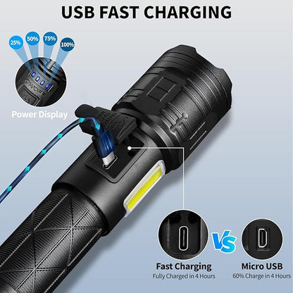 Rechargeable LED Flashlights High Lumens, 99,000 Lumen Super Bright Flashlight with 7 Modes & Waterproof, Powerful USB Rechargeable Handheld Flash Light for Camping Home(2 Pack)