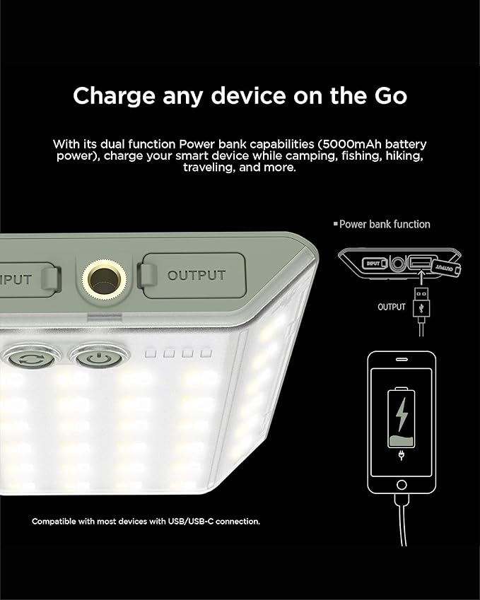 CLAYMORE 3Face Mini (Moss Green) - Lightweight and Portable LED Area Light for Outdoors, Camping, Tent, Emergency, and Industrial Use. Rechargeable Lantern with USB-C, Up to 60 Hours Battery Life.