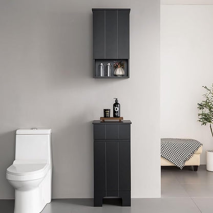 Bathroom Wall Cabinet with Single Door, Soft-Close Hinges, 15x27 inch Wooden