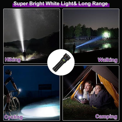2-in-1 365nm UV Flashlight & High Lumens LED Flashlight, 7 Modes Rechargeable, 18H Runtime, IPX5 Waterproof Black Light for Pet Urine Detection, Curing Resin, Outdoor Emergencies, Scorpion Hunting
