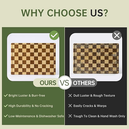 THETCHRY Bamboo Cutting Boards for Kitchen, Checkered Wooden Cutting Board