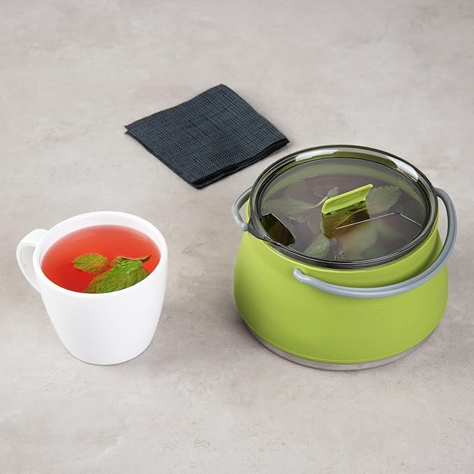 Restaurantware-Hi Tek 1 Liter Collapsible Camping Kettle, 1 Portable Cook Pot - With Perforated Lid, Stainless Steel Bottom, Silicone Camping Coffee Pot, With High Heat Nylon Handles, For Travel