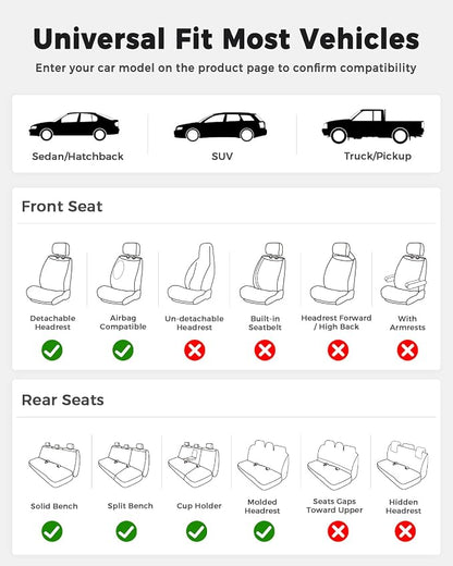 Huidasource Gray Rear Seat Cover, Luxury Faux Leather Back Seat Car Cover, Velcro Adjustable, Compatible with Child Seat, Perforation Cooling＆Heating, Universal Fit for Most Cars Vans Trucks SUVs Gray