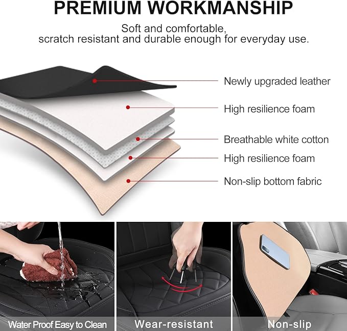 1 Pack Leather Front Car Seat Cover, Universal Sideless Car Seat Protector with Storage Pocket and Seat Belt Pad, Waterproof Automotive Seat Cover Cars Trucks SUV(Black)