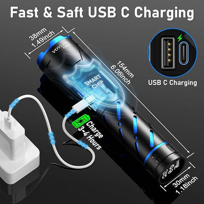 Rechargeable Flashlights High Lumens - 10000 LM, 5000mAh Battery with LCD Display, 3 Modes, Zoomable & IP67 Waterproof - for Camping, Dog Walking, Emergencies