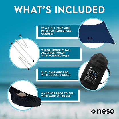 Neso Gigante - Portable Beach Tent - Ideal to Enjoy with Family and Friends - UPF 50+, Water-Resistant, and Lightweight - Navy, 11' x 11'