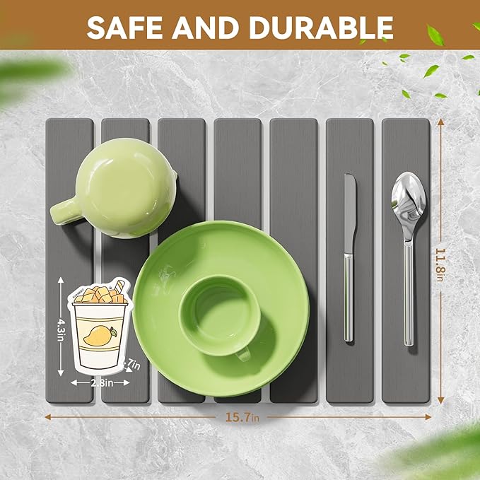Stone Dish Drying Mat for Kitchen Counter, 15.5''x11.8'' Foldable Quick Dry