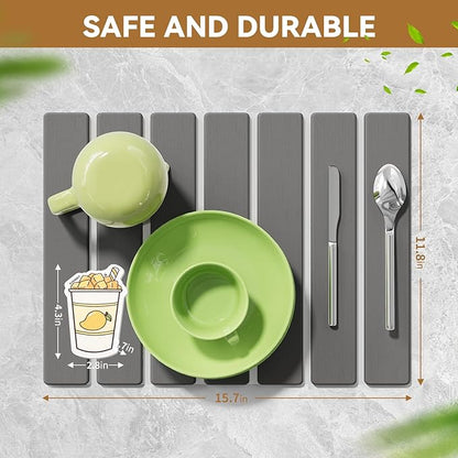 Stone Dish Drying Mat for Kitchen Counter, 15.5''x11.8'' Foldable Quick Dry