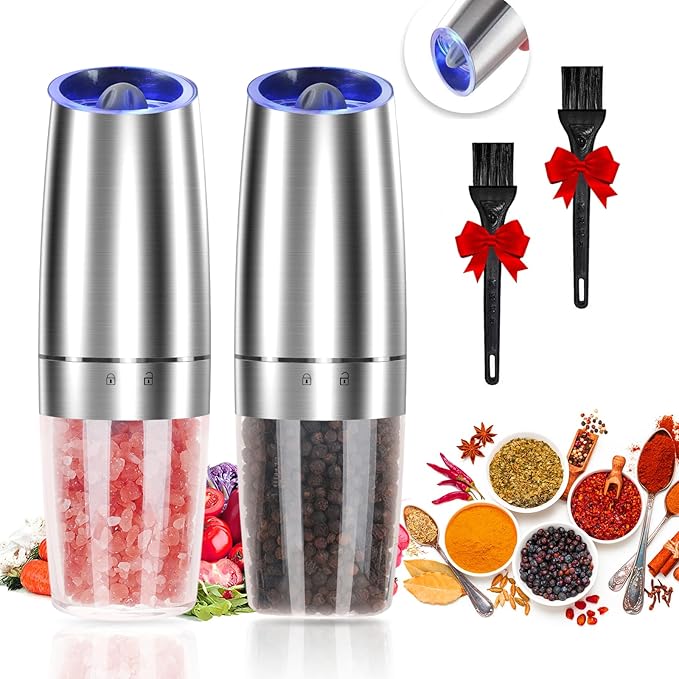Gravity Electric Pepper and Salt Grinder Set, Adjustable Coarseness, Automatic