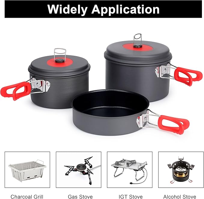 Alocs Camping Cookware Set Camping Gear, Compact Camping Pots and Pans Set, Durable Hard Alumina Camping Cooking Set for Outdoor Backpacking Camping Hiking Picnic, Included Mesh Carry Bag