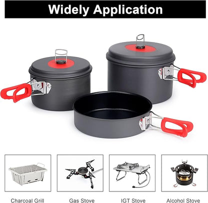 Alocs Camping Cookware Set Camping Gear, Compact Camping Pots and Pans Set, Durable Hard Alumina Camping Cooking Set for Outdoor Backpacking Camping Hiking Picnic, Included Mesh Carry Bag