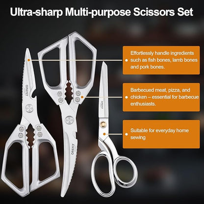 3PCS Heavy Duty Kitchen Scissors Set All Purpose