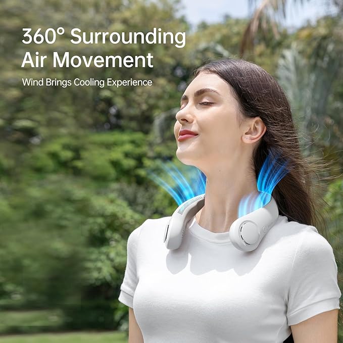 JISULIFE Portable Neck Fan, Hands-Free Bladeless, 5 Speeds, 4000 mAh Battery