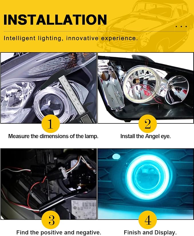 Qasim 80MM Ice Blue Halo Rings Angel Eyes COB 51SMD LED Warning Lamps with Plastic Cover 12V 24V