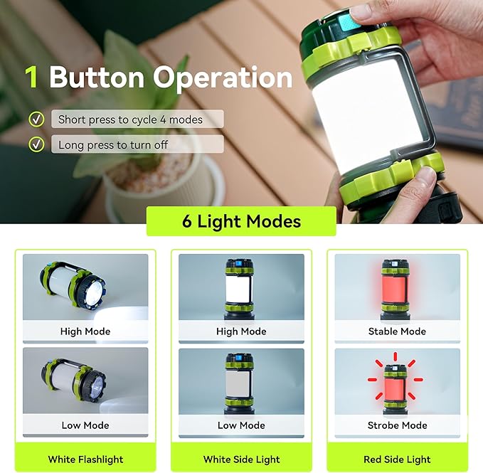 AlpsWolf Camping Flashlight, 6 Modes Camping Lantern Rechargeable LED Lantern for Power Outage, Camping Light Flashlight for Emergency, Green