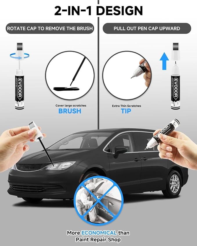 Ceramic Gray(PDN) Touch Up Paint Compatible with Chrysler Exact Match 2 in 1 Touch up Paint for Chips and Nicks Repair with 2pcs Disposable Micro Applicators