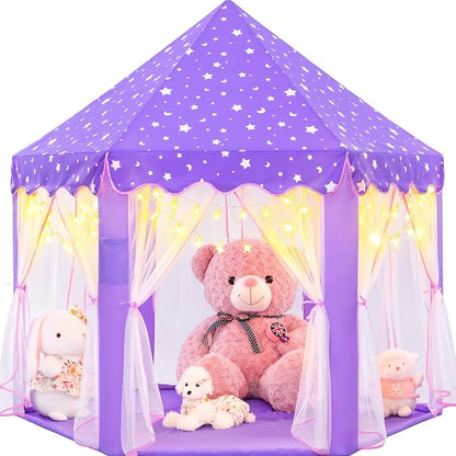 EVOIONOS Purple Tent for Girls, Kids Tent Indoor, Princess Tent with Star Lights, Girls Play Tent, Princess Castle Playhouse Tent, Little Girls Lavendar Tent, 55x53 Princess Tent for Girls