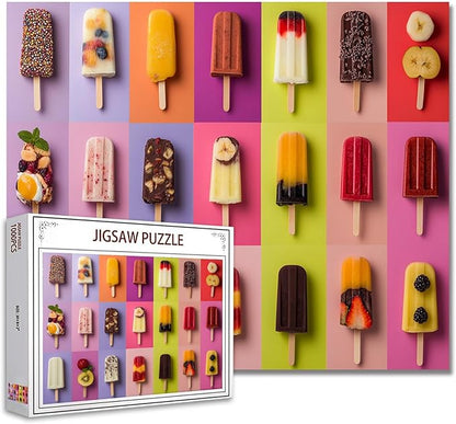 Various Types Shapes of Popsicles Jigsaw Puzzle，Cool Summer Popsicles 1000 Pieces Jigsaw Puzzles for Adults，27 x 20 Inches Puzzles ，HD Quality Colorful Puzzle Gift，Family Activity for Game Night