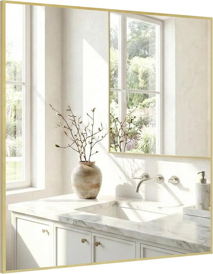 36"x36" Large Gold Wall Mirror, Metal Framed Bathroom Vanity Mirror, Oversized