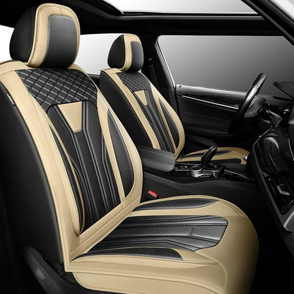Fit Renegade Car Seat Covers for Jeep Renegade 2015-2024 -Full Set Premium Leather, Waterproof & Breathable，All-Weather Seat Cushion Protecto & Airbag Compatible, 2 Front Seat Beige