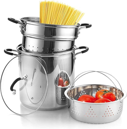 Cook N Home 4-Piece Stainless Steel Pasta Cooker Steamer Multipots, 12 Quart